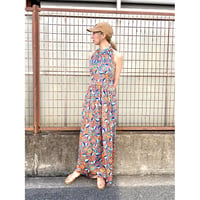 70s Floral halter maxi dress【01495】