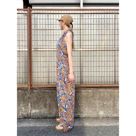 70s Floral halter maxi dress【01495】