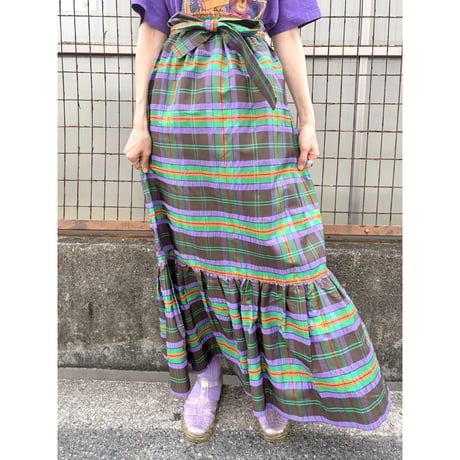 80s Plaid maxi skirt【01416】