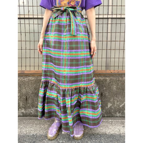80s Plaid maxi skirt【01416】