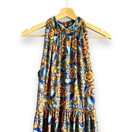 70s Floral halter maxi dress【01495】