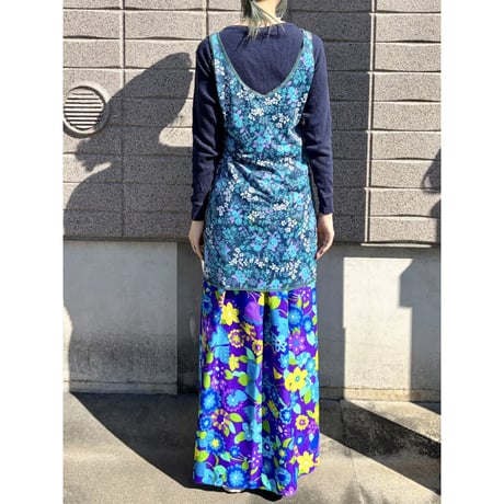 Vintage blue floral lingerie dress【01519】