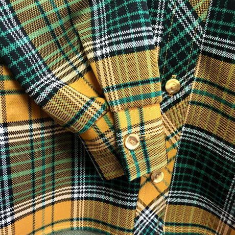 70s Plaid poly shirt / jacket【01602】