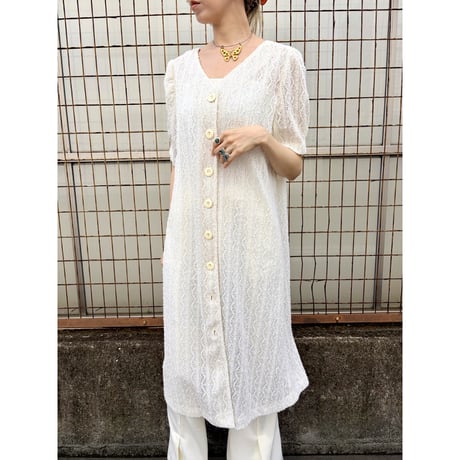 Vintage front button white dress【01450】