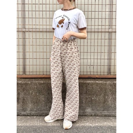 70s Brown geometric poly pants【01430】