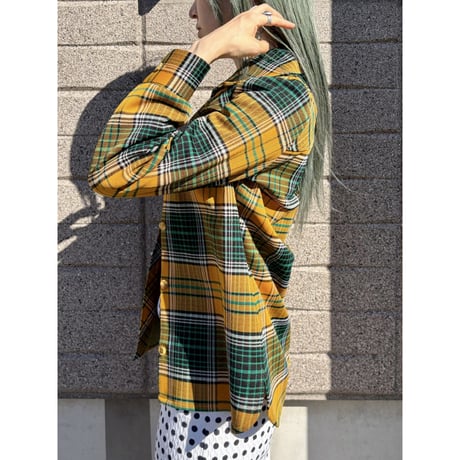 70s Plaid poly shirt / jacket【01602】