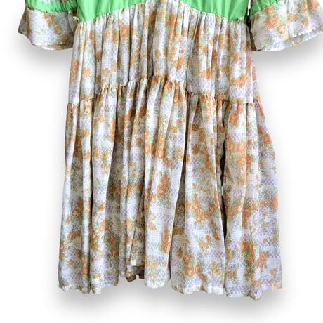 60-70s Floral cotton midi dress【01572】