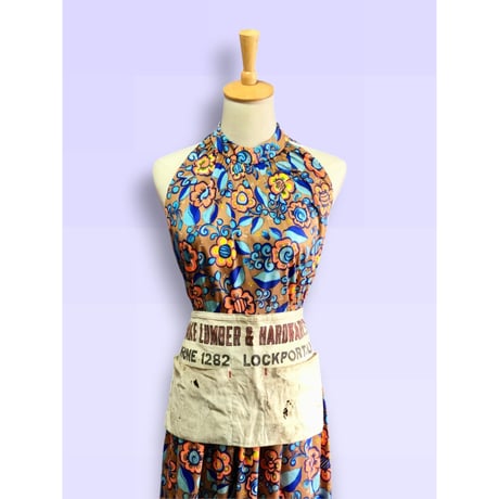 70s Floral halter maxi dress【01495】