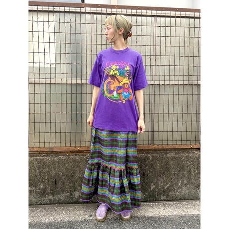 80s Plaid maxi skirt【01416】