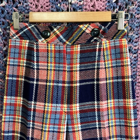 70s Plaid wool mix pants【01576】