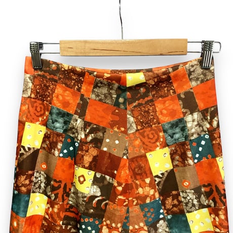 60s Orange patchwork printed maxi skirt【01584】