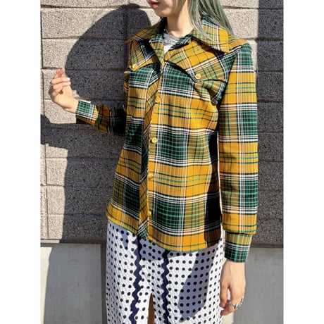 70s Plaid poly shirt / jacket【01602】