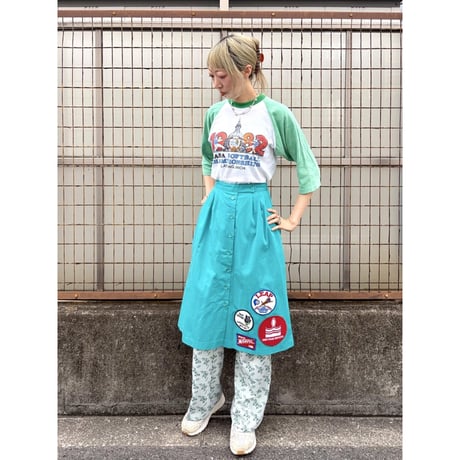 70s Green patch skirt【01491】