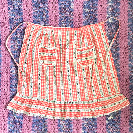 Vintage half apron / gingham【01545】