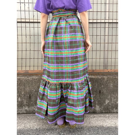 80s Plaid maxi skirt【01416】