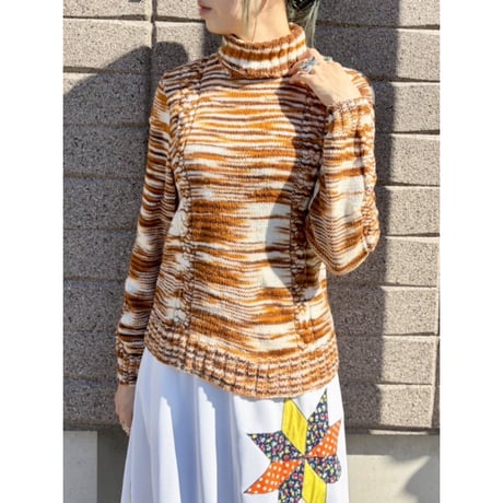 Orange marble rib turtle knit sweater【01333】