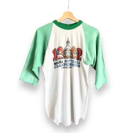 80s Green raglan sleeve tee【01503】