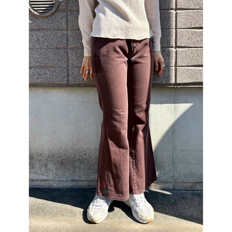 70s Brown flare pants【01590】