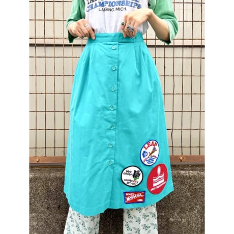 70s Green patch skirt【01491】