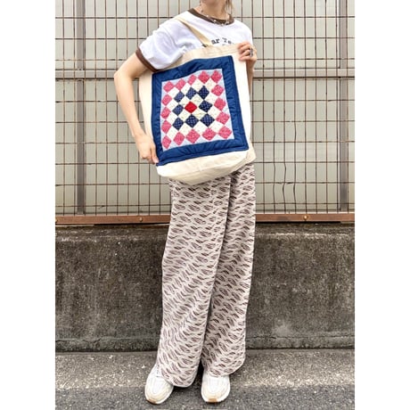 70s Brown geometric poly pants【01430】