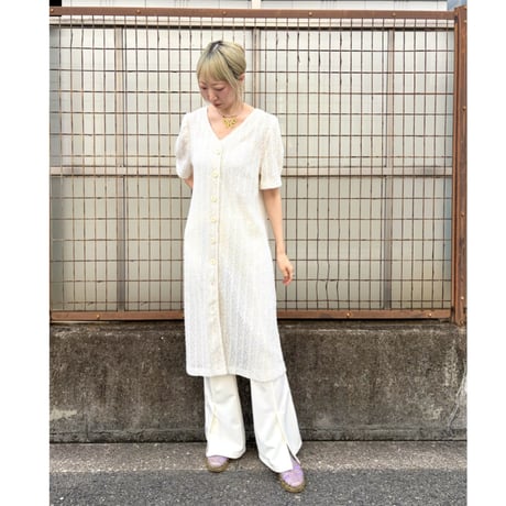 Vintage front button white dress【01450】