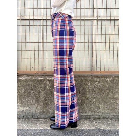 70s Plaid wool mix pants【01576】