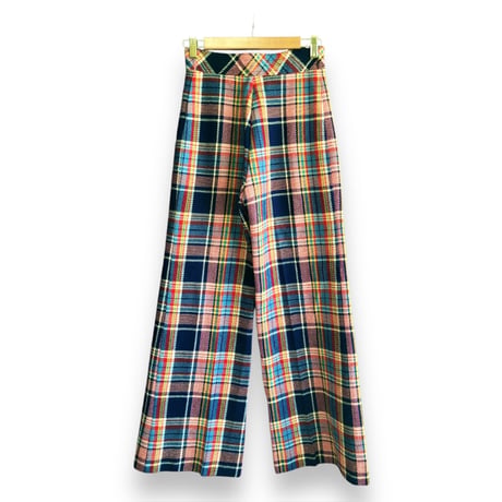 70s Plaid wool mix pants【01576】