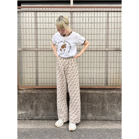 70s Brown geometric poly pants【01430】