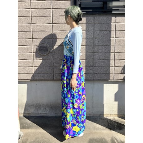 70s Blue floral halter top【01597】