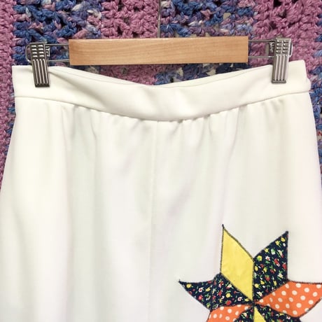 70s Polyester patchwork maxi skirt【01583】