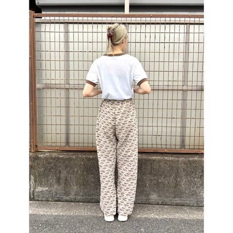 70s Brown geometric poly pants【01430】