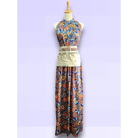 70s Floral halter maxi dress【01495】