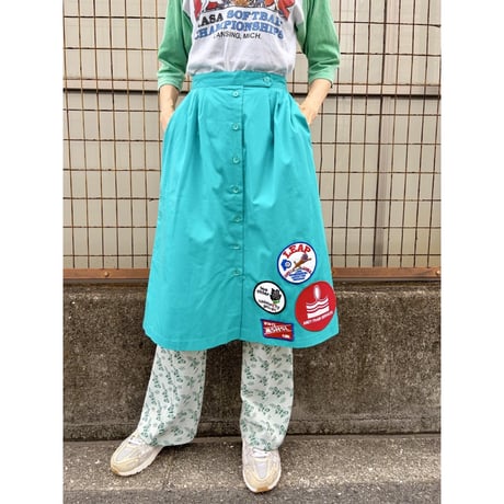 70s Green patch skirt【01491】