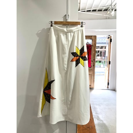 70s Polyester patchwork maxi skirt【01583】