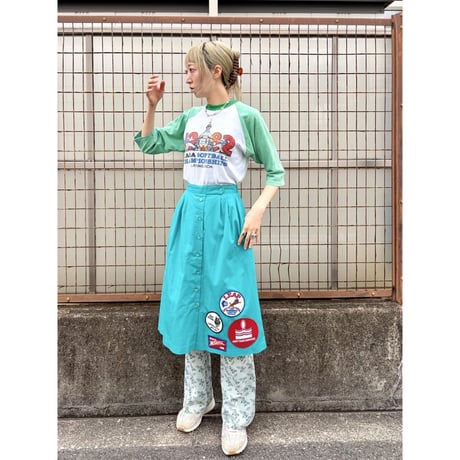 70s Green patch skirt【01491】