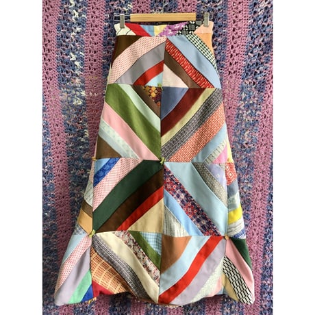 70s Patchwork maxi skirt【01498】
