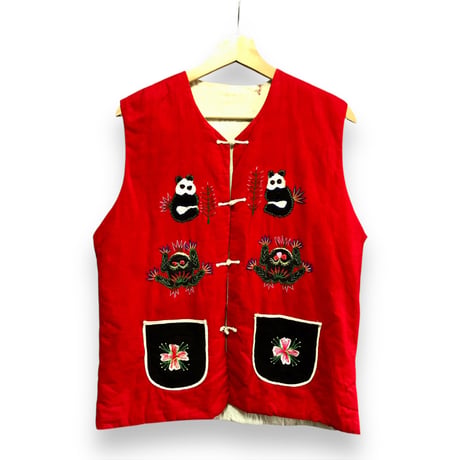 70-80s China red patchwork vest【01251】