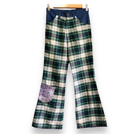 80s Plaid flare pants【01589】