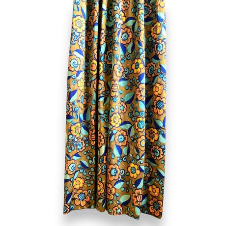 70s Floral halter maxi dress【01495】