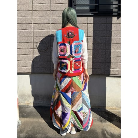 70-80s China red patchwork vest【01251】
