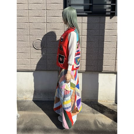 70-80s China red patchwork vest【01251】