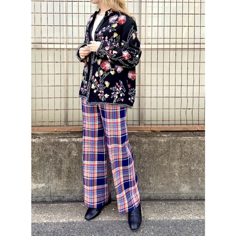 70s Plaid wool mix pants【01576】