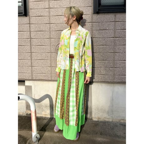 70s Green patchwork maxi skirt【01499】