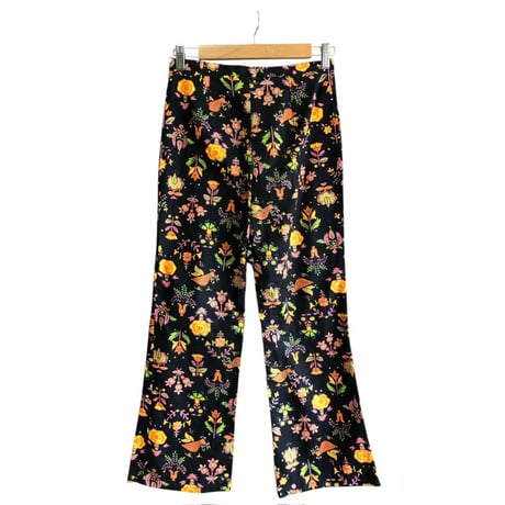 Vintage black floral flare pants【01403】