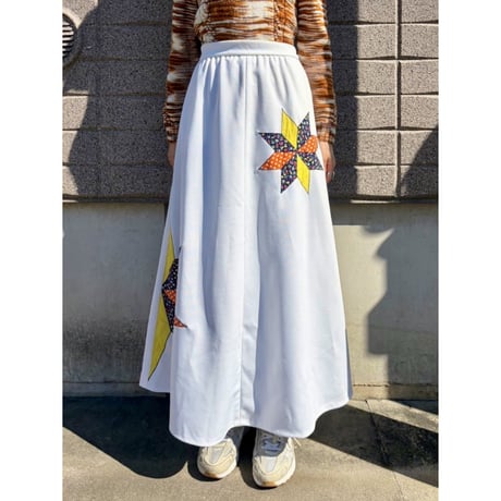 70s Polyester patchwork maxi skirt【01583】