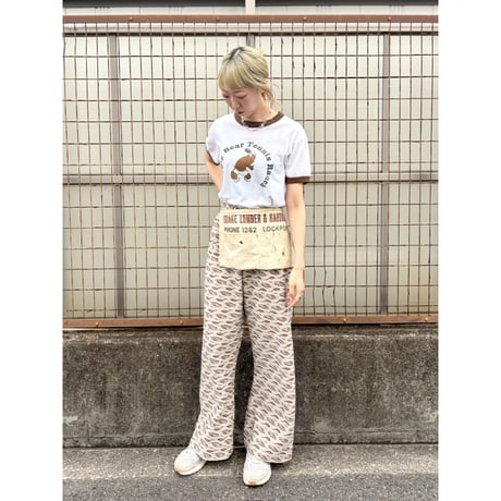 70s Brown geometric poly pants【01430】