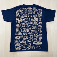 かかせて車TシャツKids 100.120.140（紺T×ベージュ）