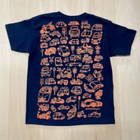 かかせて車TシャツKids 100.120.140（紺T×オレンジ）