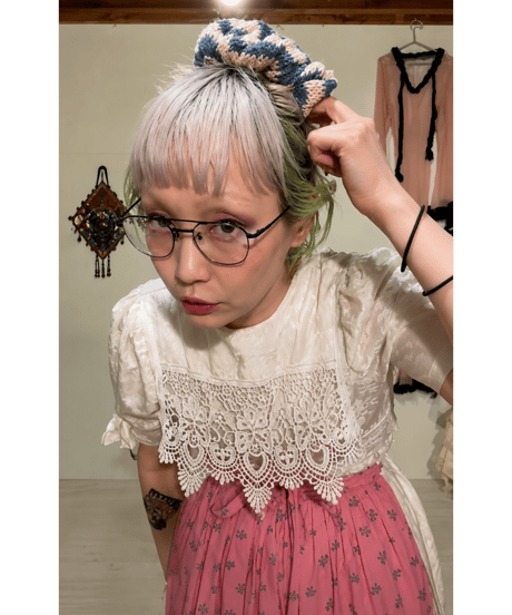 cotton boarder chouchou　【ブルー】