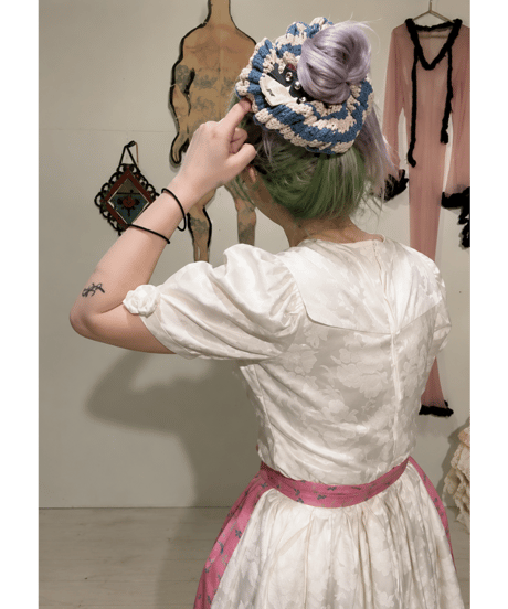 cotton boarder chouchou　【ブルー】